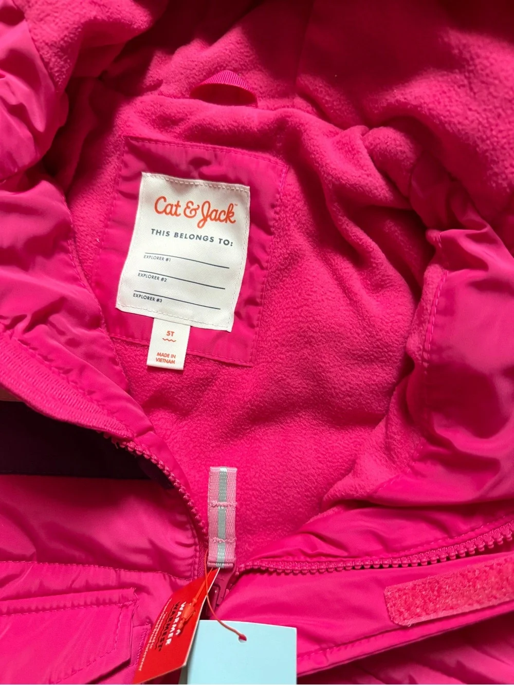 Cat & Jack Toddler Girls' Hot Pink Hooded Puffer Jacket with Color-Block Stripes